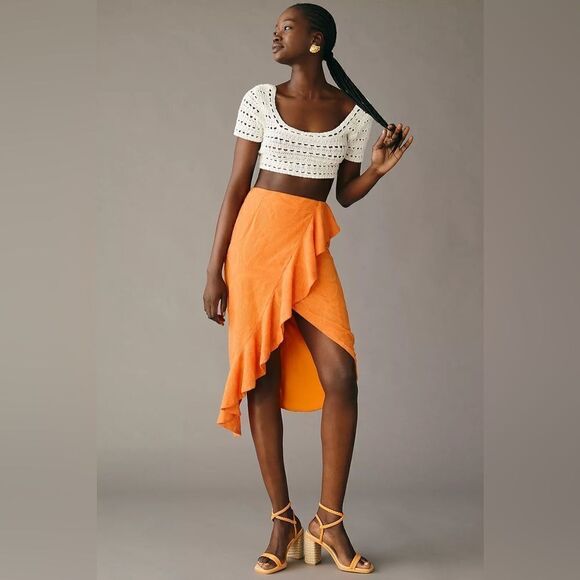 Anthropologie Maeve Embroidered Ruffle Wrap Skirt NWT - Picture 2 of 12